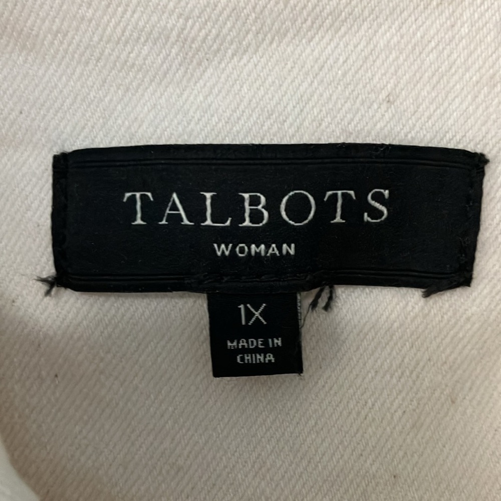 Talbots W 1X Off White Denim Jean Jacket with Ruffle Detail Classic Durable - Picture 2 of 9